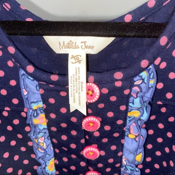 Matilda Jane Clothing Navy & Pink Polka Dot To Market A-Line Dress size 10 - Picture 2 of 4